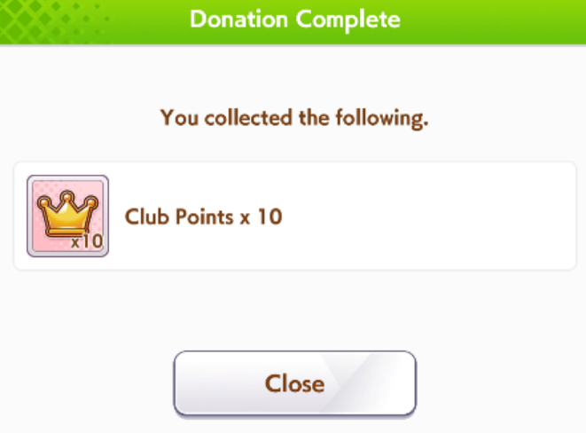 Club Point reward after donating