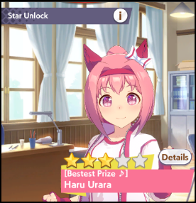 ⭐⭐⭐ Haru Urara, upgradeable through Enhance > Trainee > Star Unlock.