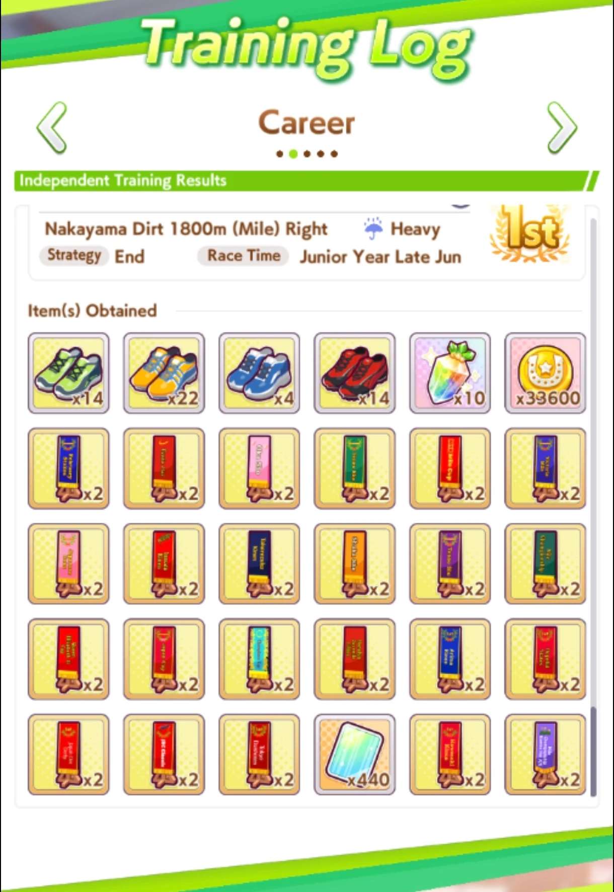 Race results in the Independent Training Log.