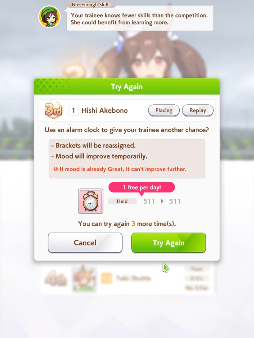 After failing a Career Race Goal