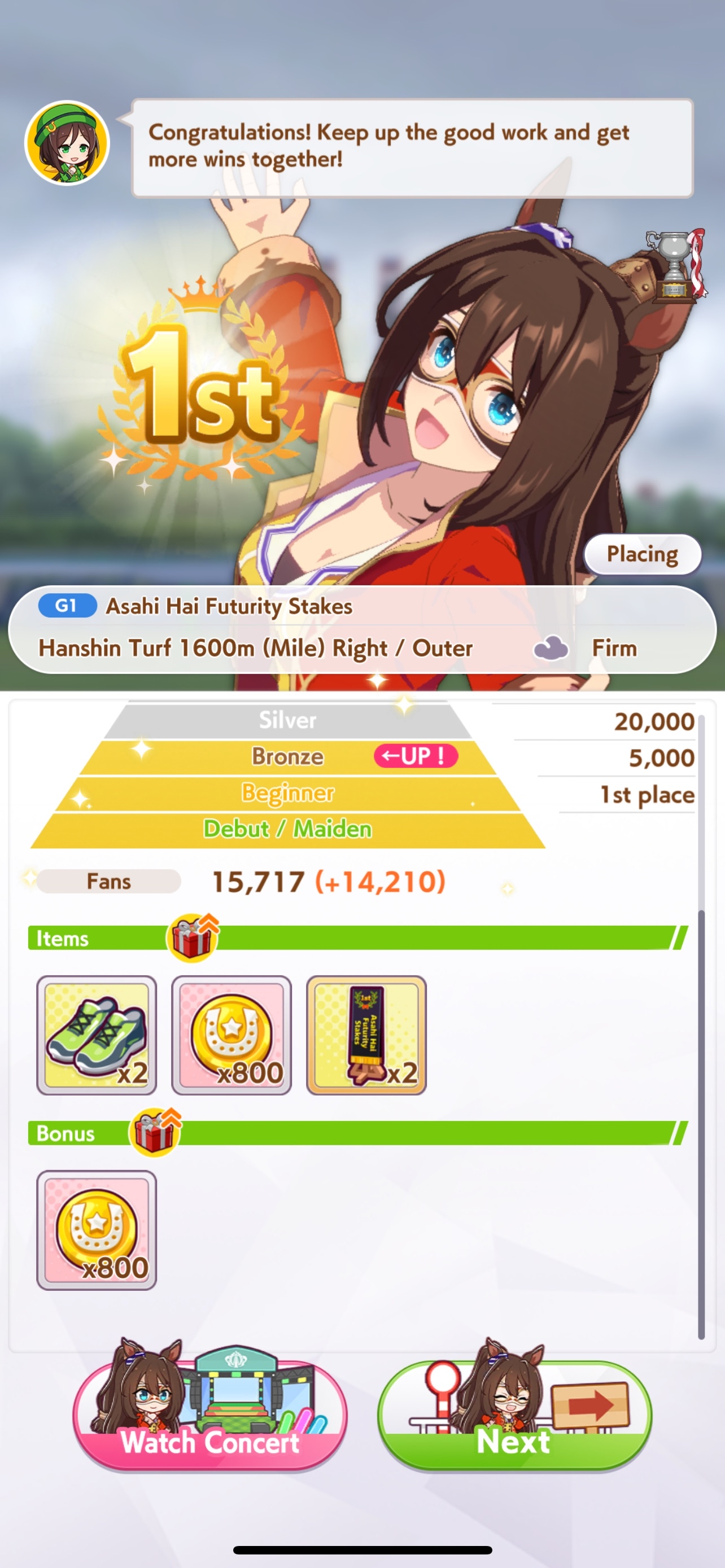 Rewards after winning a race